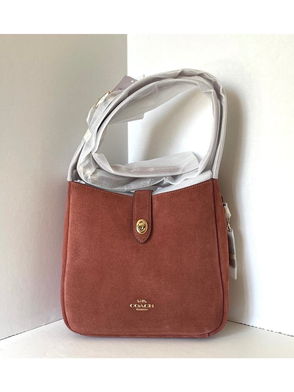 Coach Hadley Convertible Crossbody Bag Gold Clay Suede Leather CCG43